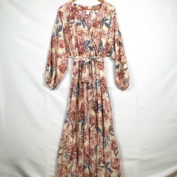 H&M Women's Romantic Floral Watercolor Maxi Dress Tiered Sz L Wedding Guest - Picture 3 of 14